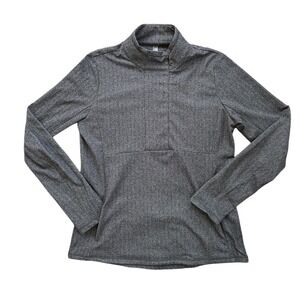Kyodan Outdoor Pullover Womens XL‎ Grey Herringbone Mock Neck Snap Active Top EX